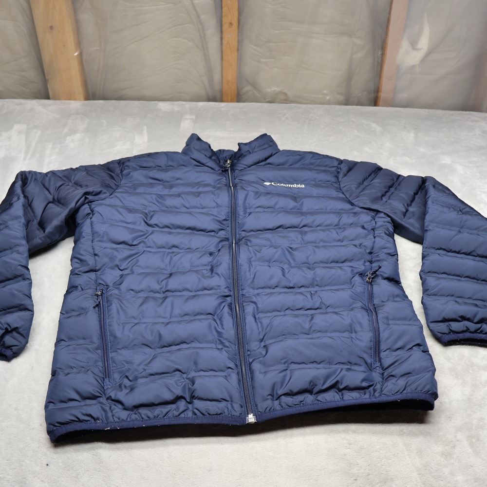 Columbia Lake 22 Down Jacket Mens Medium‎ Blue Full Zip Insulated Quilted Puffer